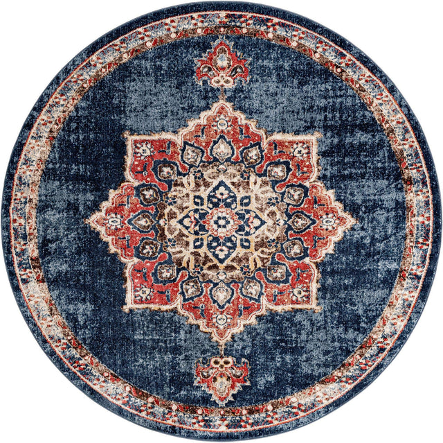 Dark Blue 7' x 7' Utopia Round Area Rug Traditional Vintage Persian Inspired Vivid Color Durable Carpet for Unique Interiors for Sale at Rug Engine