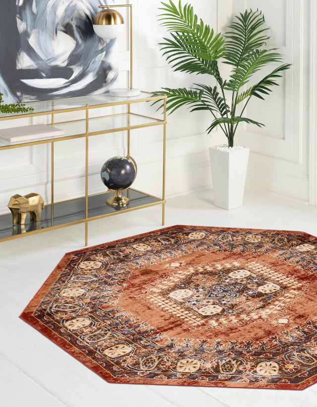Terracotta 7' x 7' Utopia Octagon Area Rug Traditional Vintage Persian Inspired Vivid Color Durable Carpet for Unique Interiors for Sale at Rug Engine