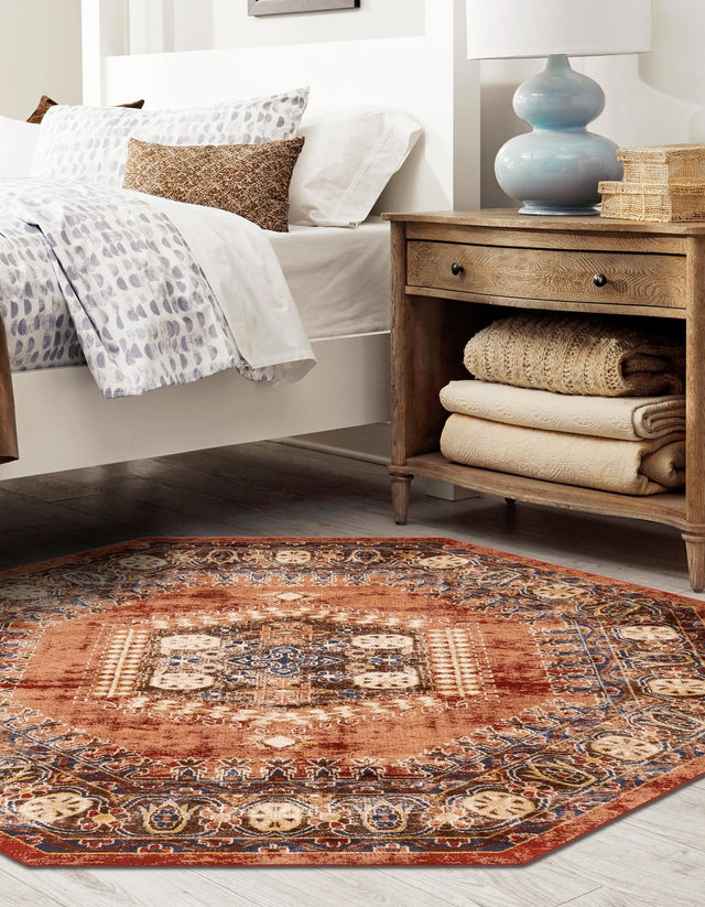 Terracotta 7' x 7' Utopia Octagon Area Rug Traditional Vintage Persian Inspired Vivid Color Durable Carpet for Unique Interiors for Sale at Rug Engine