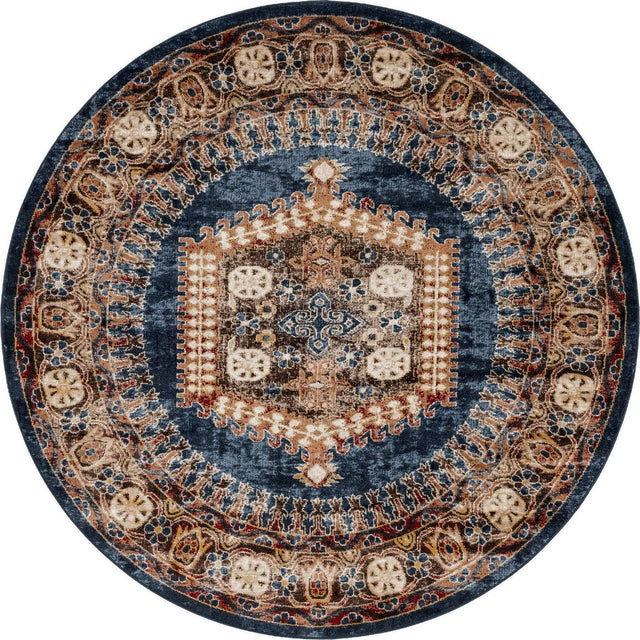Blue 7' x 7' Utopia Round Area Rug Traditional Vintage Persian Inspired Vivid Color Durable Carpet for Unique Interiors for Sale at Rug Engine
