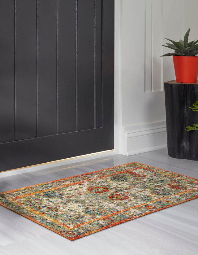 Multicolor 2' x 3' 1 Rosso Rectangle Area Rug Vintage Distressed Faded Traditional Design Carpet for Unique Home Interior Design for Sale at Rug Engine