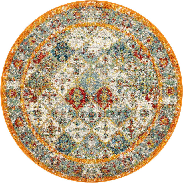 Multicolor 4' 1 x 4' 1 Rosso Round Area Rug Vintage Distressed Faded Traditional Design Carpet for Unique Home Interior Design for Sale at Rug Engine