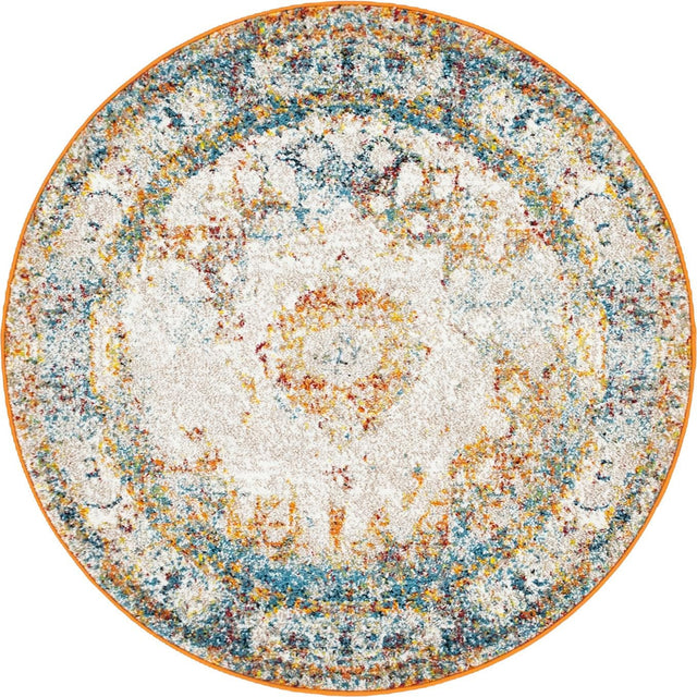 Beige 4' 1 x 4' 1 Rosso Round Area Rug Vintage Distressed Faded Traditional Design Carpet for Unique Home Interior Design for Sale at Rug Engine