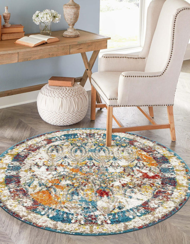 Multicolor 3' 3 x 3' 3 Rosso Round Area Rug Vintage Distressed Faded Traditional Design Carpet for Unique Home Interior Design for Sale at Rug Engine