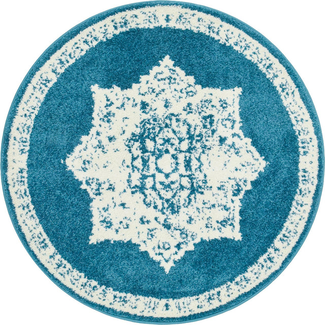 Blue 3' 3 x 3' 3 Rosso Round Area Rug Vintage Distressed Faded Traditional Design Carpet for Unique Home Interior Design for Sale at Rug Engine