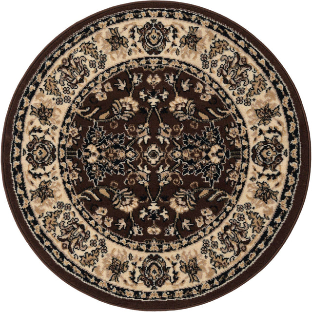 Brown 3' 1 x 3' 1 Sialk Hill Round Area Rug 100% Polypropylene Durable Easy Clean Classic Traditional Design Carpet for Interior Design for Sale at Rug Engine