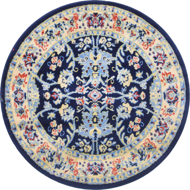 Navy Blue 3' 1 x 3' 1 Sialk Hill Round Area Rug 100% Polypropylene Durable Easy Clean Classic Traditional Design Carpet for Interior Design for Sale at Rug Engine