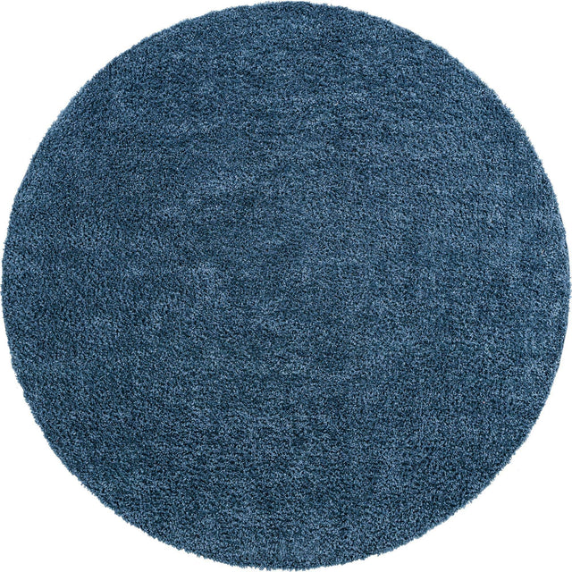 Marine Blue 3' 1 x 3' 1 Davos Shag Round Area Rug Thick Soft Touch Fluffy & Plush Shaggy Pile 100% Polypropylene Carpet for Living Dining Bedrooms Office for Sale at Rug Engine