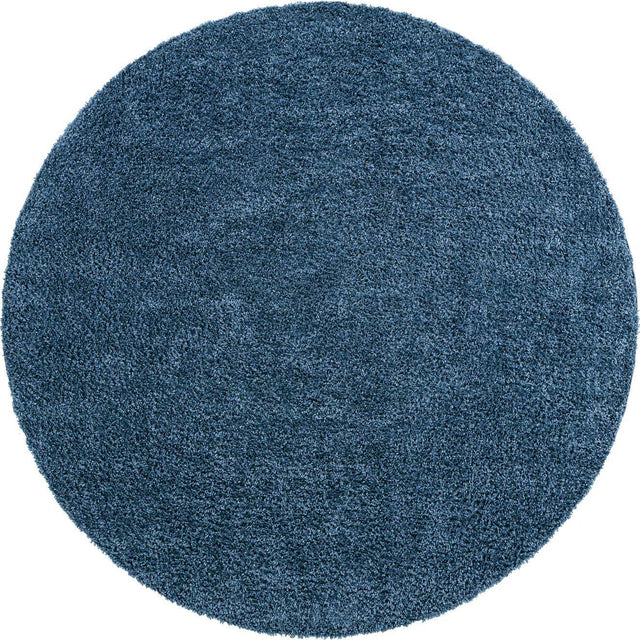Marine Blue 4' 1 x 4' 1 Davos Shag Round Area Rug Thick Soft Touch Fluffy & Plush Shaggy Pile 100% Polypropylene Carpet for Living Dining Bedrooms Office for Sale at Rug Engine