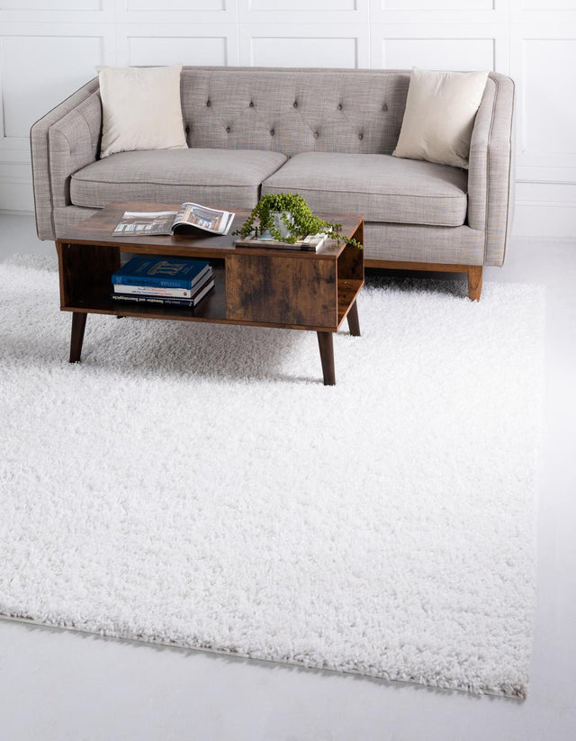 White 10' x 10' Davos Shag Square Area Rug Thick Soft Touch Fluffy & Plush Shaggy Pile 100% Polypropylene Carpet for Living Dining Bedrooms Office for Sale at Rug Engine