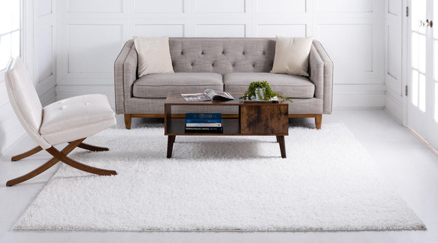 White 7' 1 x 7' 1 Davos Shag Square Area Rug Thick Soft Touch Fluffy & Plush Shaggy Pile 100% Polypropylene Carpet for Living Dining Bedrooms Office for Sale at Rug Engine