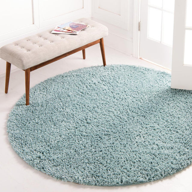 Aqua 5' 3 x 5' 3 Davos Shag Round Area Rug Thick Soft Touch Fluffy & Plush Shaggy Pile 100% Polypropylene Carpet for Living Dining Bedrooms Office for Sale at Rug Engine