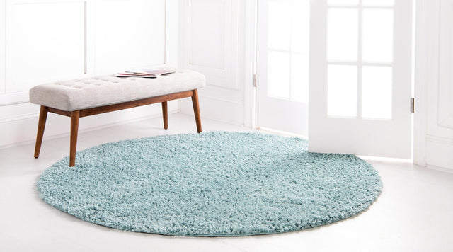 Aqua 5' 3 x 5' 3 Davos Shag Round Area Rug Thick Soft Touch Fluffy & Plush Shaggy Pile 100% Polypropylene Carpet for Living Dining Bedrooms Office for Sale at Rug Engine