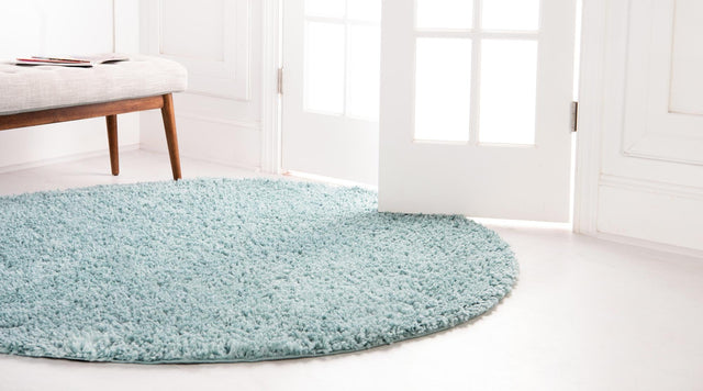 Aqua 5' 3 x 5' 3 Davos Shag Round Area Rug Thick Soft Touch Fluffy & Plush Shaggy Pile 100% Polypropylene Carpet for Living Dining Bedrooms Office for Sale at Rug Engine