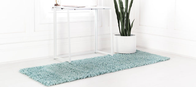 Aqua 2' 7 x 16' 5 Davos Shag Runner Area Rug Thick Soft Touch Fluffy & Plush Shaggy Pile 100% Polypropylene Carpet for Living Dining Bedrooms Office for Sale at Rug Engine