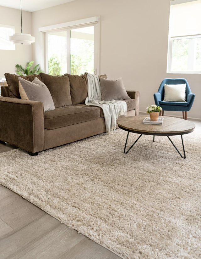 Linen 9' x 12' Davos Shag Rectangle Area Rug Thick Soft Touch Fluffy & Plush Shaggy Pile 100% Polypropylene Carpet for Living Dining Bedrooms Office for Sale at Rug Engine