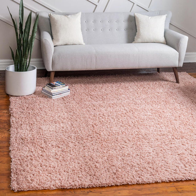 Dusty Rose 7' 10 x 7' 10 Davos Shag Square Area Rug Thick Soft Touch Fluffy & Plush Shaggy Pile 100% Polypropylene Carpet for Living Dining Bedrooms Office for Sale at Rug Engine