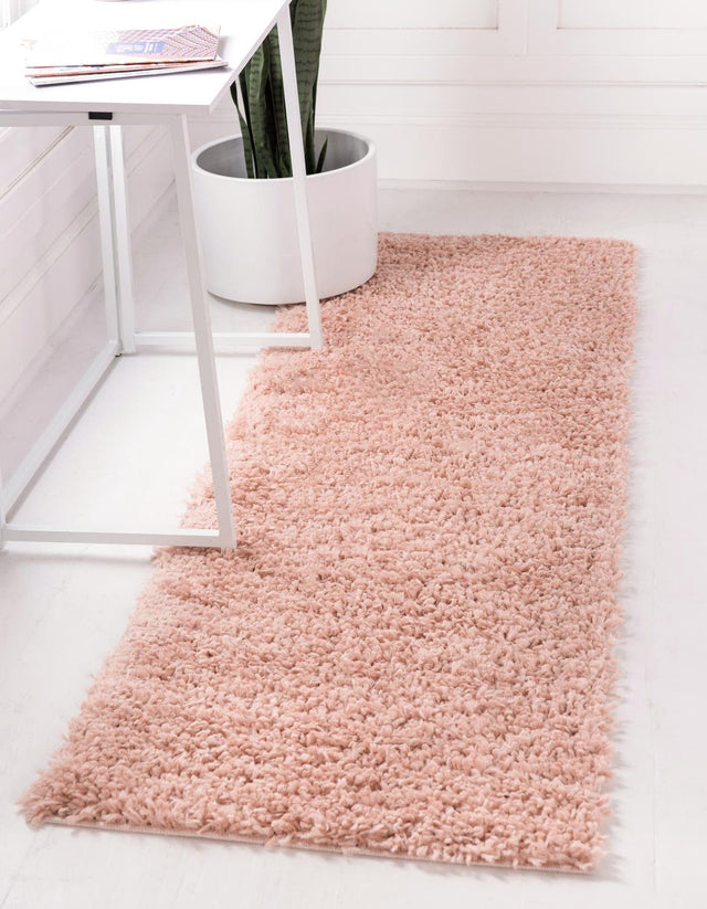 Dusty Rose 2' 7 x 10' Davos Shag Runner Area Rug Thick Soft Touch Fluffy & Plush Shaggy Pile 100% Polypropylene Carpet for Living Dining Bedrooms Office for Sale at Rug Engine