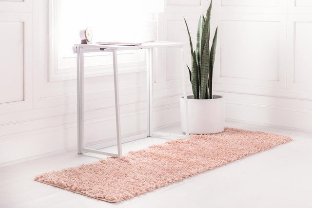 Dusty Rose 2' 7 x 10' Davos Shag Runner Area Rug Thick Soft Touch Fluffy & Plush Shaggy Pile 100% Polypropylene Carpet for Living Dining Bedrooms Office for Sale at Rug Engine
