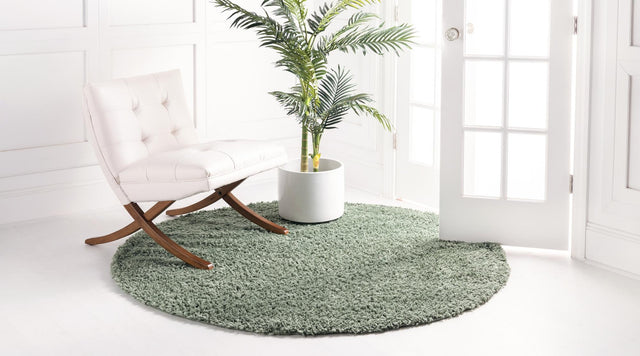 Sage 6' 1 x 6' 1 Davos Shag Round Area Rug Thick Soft Touch Fluffy & Plush Shaggy Pile 100% Polypropylene Carpet for Living Dining Bedrooms Office for Sale at Rug Engine