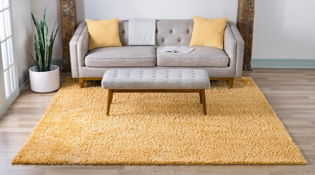 Sun Yellow 7' 1 x 7' 1 Davos Shag Square Area Rug Thick Soft Touch Fluffy & Plush Shaggy Pile 100% Polypropylene Carpet for Living Dining Bedrooms Office for Sale at Rug Engine