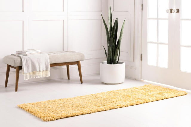 Sun Yellow 2' 7 x 13' 1 Davos Shag Runner Area Rug Thick Soft Touch Fluffy & Plush Shaggy Pile 100% Polypropylene Carpet for Living Dining Bedrooms Office for Sale at Rug Engine