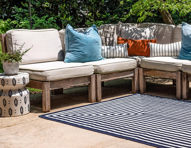 Navy Blue 8' x 10' Sabrina Soto Outdoor Rectangle Area Rug Weather Resistant for Patio, Deck, Terrace, Balcony, Porch Durable Carpet for Exterior Home Design for Sale at Rug Engine
