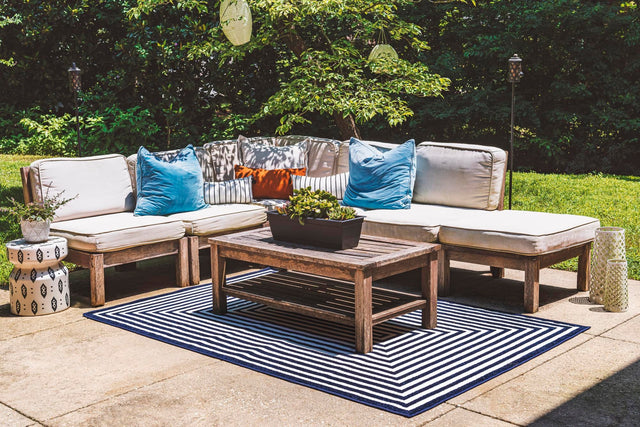 Navy Blue 9' x 12' 2 Sabrina Soto Outdoor Rectangle Area Rug Weather Resistant for Patio, Deck, Terrace, Balcony, Porch Durable Carpet for Exterior Home Design for Sale at Rug Engine