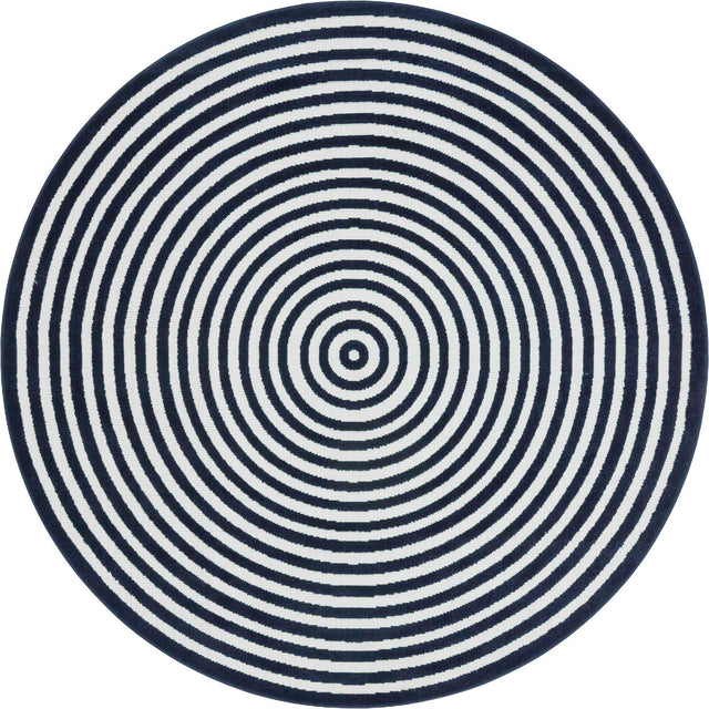 Navy Blue 8' x 8' Sabrina Soto Outdoor Round Area Rug Weather Resistant for Patio, Deck, Terrace, Balcony, Porch Durable Carpet for Exterior Home Design for Sale at Rug Engine
