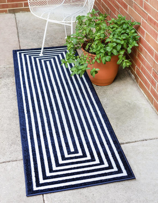 Navy Blue 2' x 8' Sabrina Soto Outdoor Runner Area Rug Weather Resistant for Patio, Deck, Terrace, Balcony, Porch Durable Carpet for Exterior Home Design for Sale at Rug Engine