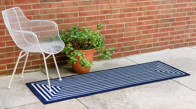 Navy Blue 2' x 8' Sabrina Soto Outdoor Runner Area Rug Weather Resistant for Patio, Deck, Terrace, Balcony, Porch Durable Carpet for Exterior Home Design for Sale at Rug Engine