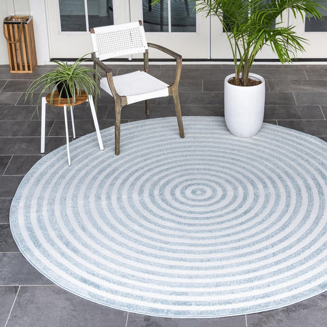 Light Blue 8' x 8' Sabrina Soto Outdoor Round Area Rug Weather Resistant for Patio, Deck, Terrace, Balcony, Porch Durable Carpet for Exterior Home Design for Sale at Rug Engine
