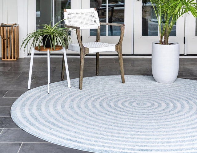 Light Blue 8' x 8' Sabrina Soto Outdoor Round Area Rug Weather Resistant for Patio, Deck, Terrace, Balcony, Porch Durable Carpet for Exterior Home Design for Sale at Rug Engine