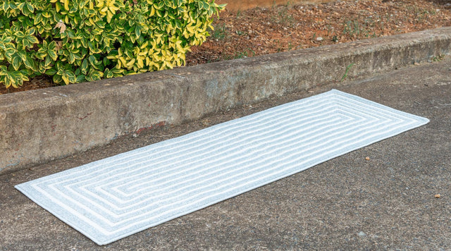 Light Blue 2' 7 x 12' Sabrina Soto Outdoor Runner Area Rug Weather Resistant for Patio, Deck, Terrace, Balcony, Porch Durable Carpet for Exterior Home Design for Sale at Rug Engine