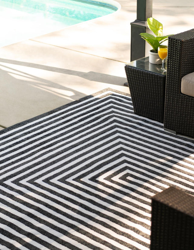 Black 5' 1 x 8' Sabrina Soto Outdoor Rectangle Area Rug Weather Resistant for Patio, Deck, Terrace, Balcony, Porch Durable Carpet for Exterior Home Design for Sale at Rug Engine