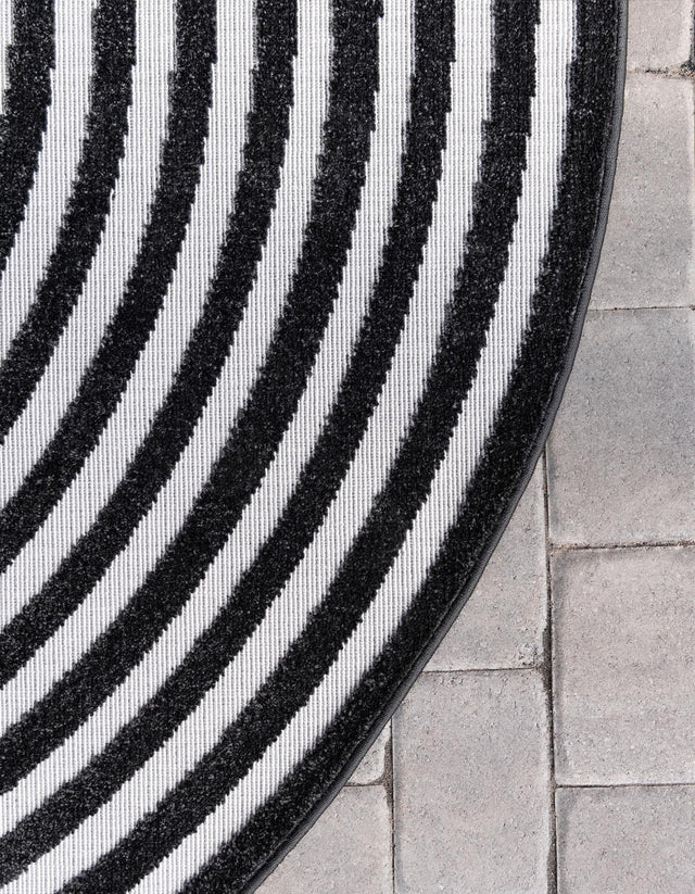 Black 8' x 8' Sabrina Soto Outdoor Round Area Rug Weather Resistant for Patio, Deck, Terrace, Balcony, Porch Durable Carpet for Exterior Home Design for Sale at Rug Engine