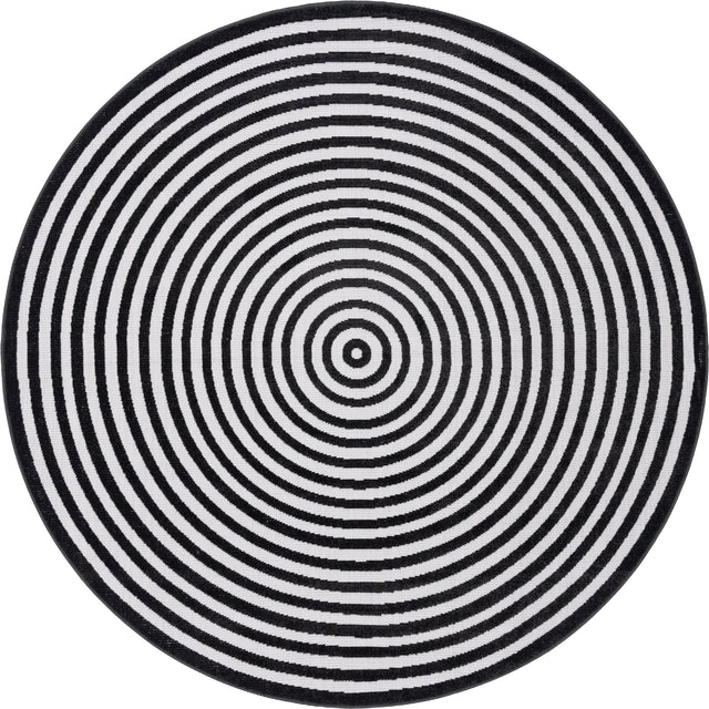 Black 8' x 8' Sabrina Soto Outdoor Round Area Rug Weather Resistant for Patio, Deck, Terrace, Balcony, Porch Durable Carpet for Exterior Home Design for Sale at Rug Engine