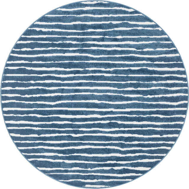 Blue 8' x 8' Sabrina Soto Outdoor Round Area Rug Weather Resistant for Patio, Deck, Terrace, Balcony, Porch Durable Carpet for Exterior Home Design for Sale at Rug Engine