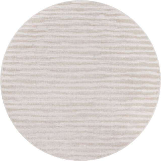 Beige 8' x 8' Sabrina Soto Outdoor Round Area Rug Weather Resistant for Patio, Deck, Terrace, Balcony, Porch Durable Carpet for Exterior Home Design for Sale at Rug Engine