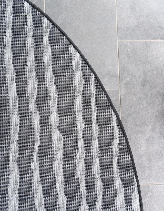 Black 8' x 8' Sabrina Soto Outdoor Round Area Rug Weather Resistant for Patio, Deck, Terrace, Balcony, Porch Durable Carpet for Exterior Home Design for Sale at Rug Engine