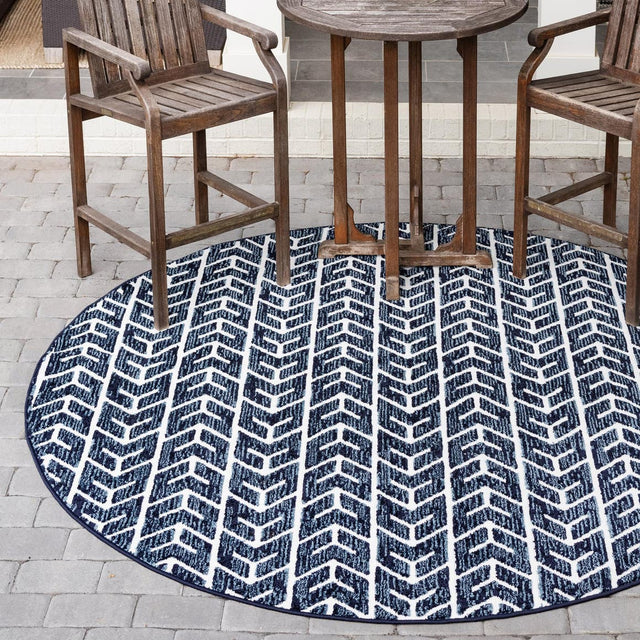 Navy Blue 5' 3 x 5' 3 Sabrina Soto Outdoor Round Area Rug Weather Resistant for Patio, Deck, Terrace, Balcony, Porch Durable Carpet for Exterior Home Design for Sale at Rug Engine