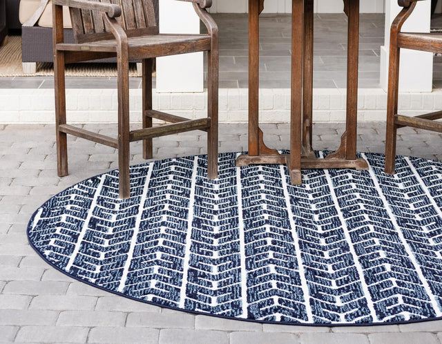 Navy Blue 4' x 4' Sabrina Soto Outdoor Round Area Rug Weather Resistant for Patio, Deck, Terrace, Balcony, Porch Durable Carpet for Exterior Home Design for Sale at Rug Engine