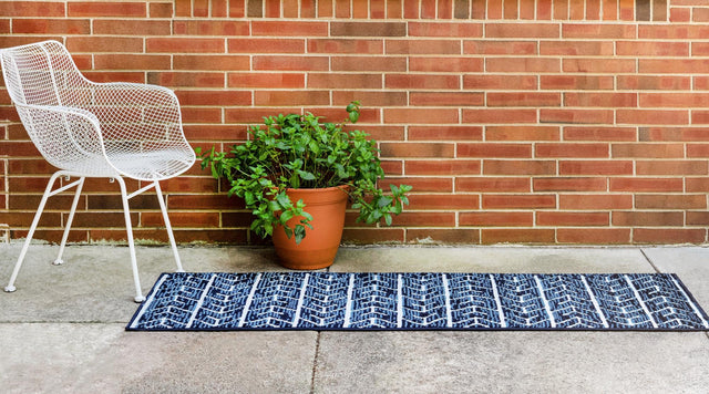 Navy Blue 2' 7 x 10' Sabrina Soto Outdoor Runner Area Rug Weather Resistant for Patio, Deck, Terrace, Balcony, Porch Durable Carpet for Exterior Home Design for Sale at Rug Engine