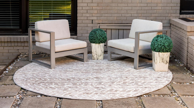 Beige 8' x 8' Sabrina Soto Outdoor Round Area Rug Weather Resistant for Patio, Deck, Terrace, Balcony, Porch Durable Carpet for Exterior Home Design for Sale at Rug Engine