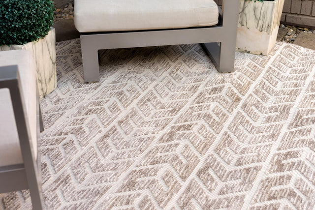 Beige 8' x 8' Sabrina Soto Outdoor Round Area Rug Weather Resistant for Patio, Deck, Terrace, Balcony, Porch Durable Carpet for Exterior Home Design for Sale at Rug Engine