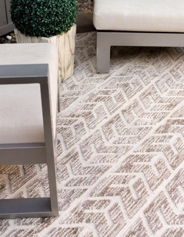 Beige 8' x 8' Sabrina Soto Outdoor Round Area Rug Weather Resistant for Patio, Deck, Terrace, Balcony, Porch Durable Carpet for Exterior Home Design for Sale at Rug Engine