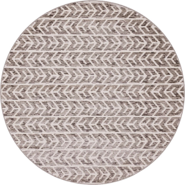 Beige 8' x 8' Sabrina Soto Outdoor Round Area Rug Weather Resistant for Patio, Deck, Terrace, Balcony, Porch Durable Carpet for Exterior Home Design for Sale at Rug Engine