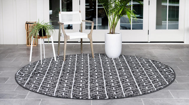 Black 8' x 8' Sabrina Soto Outdoor Round Area Rug Weather Resistant for Patio, Deck, Terrace, Balcony, Porch Durable Carpet for Exterior Home Design for Sale at Rug Engine