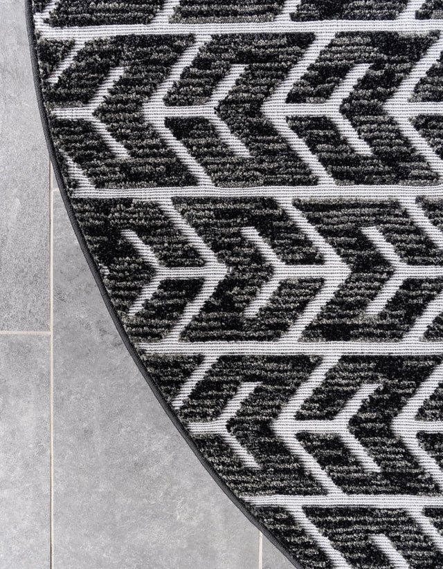 Black 8' x 8' Sabrina Soto Outdoor Round Area Rug Weather Resistant for Patio, Deck, Terrace, Balcony, Porch Durable Carpet for Exterior Home Design for Sale at Rug Engine