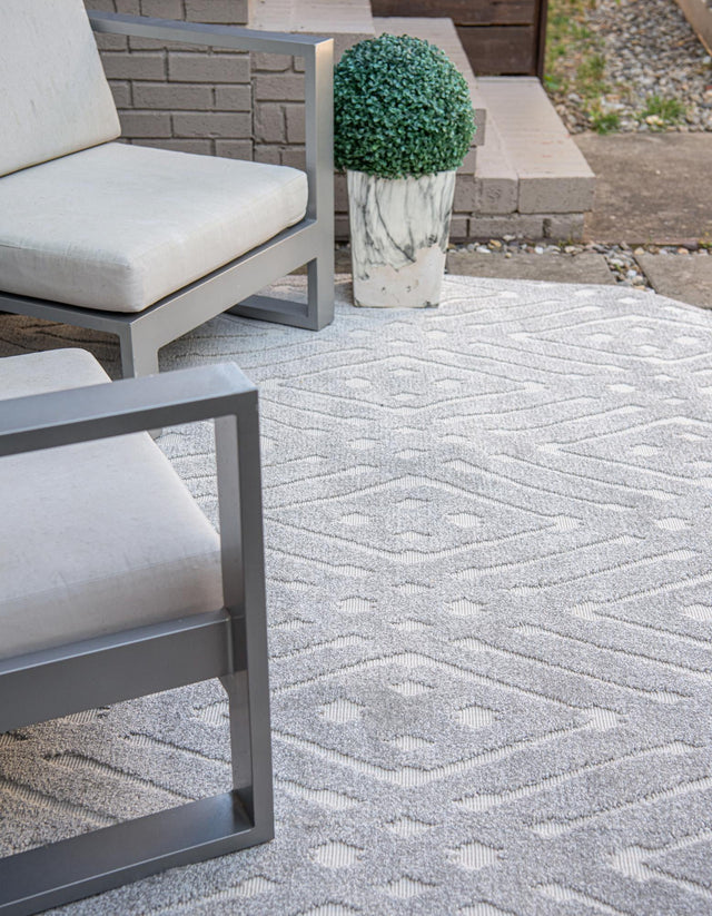 Gray 8' x 8' Sabrina Soto Outdoor Round Area Rug Weather Resistant for Patio, Deck, Terrace, Balcony, Porch Durable Carpet for Exterior Home Design for Sale at Rug Engine